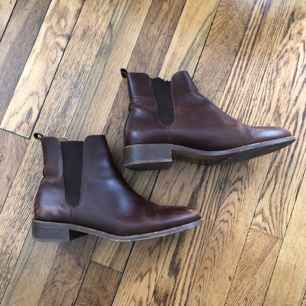 Sezane Dark Brown Leather Chelsea Booties